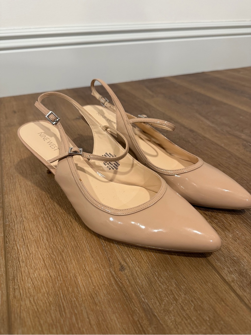 Nine West Nude Patent Slingback Pointed-Toe Flats